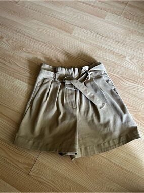 Maje Beige Tan High Rise Belted Paperbag Casual Shorts Size 36/Small